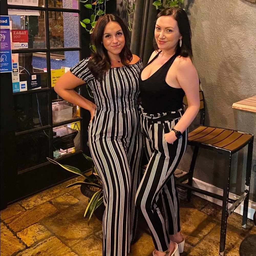 Francesca’s Blue Rain Pinstripe Jumpsuit - Medium